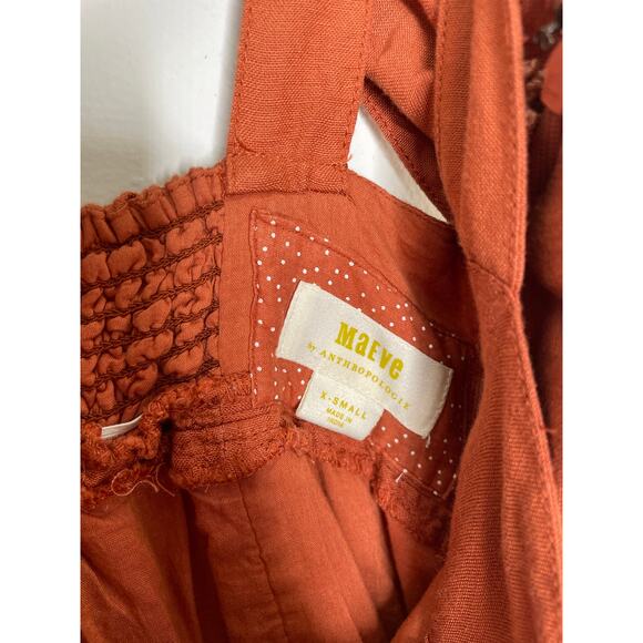 Maeve Linen Twist Front Mini Dress XS Burnt Orange Tie Back Bow Cottagecore - Picture 12 of 12